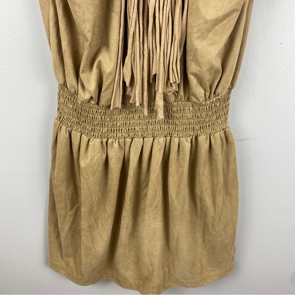 Poetry | Boho Faux Suede Fringe Racerback Sleeveless Mini Dress. Size Medium - Picture 10 of 10